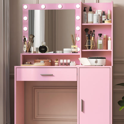 Vanity Desk with Mirror & Light Pink