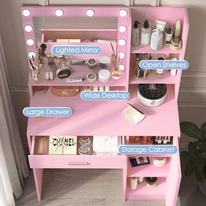 Vanity Desk with Mirror & Light Pink