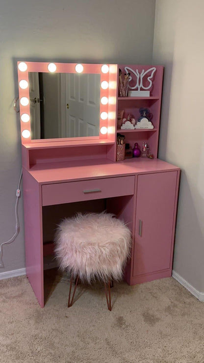 Vanity Desk with Mirror & Light Pink