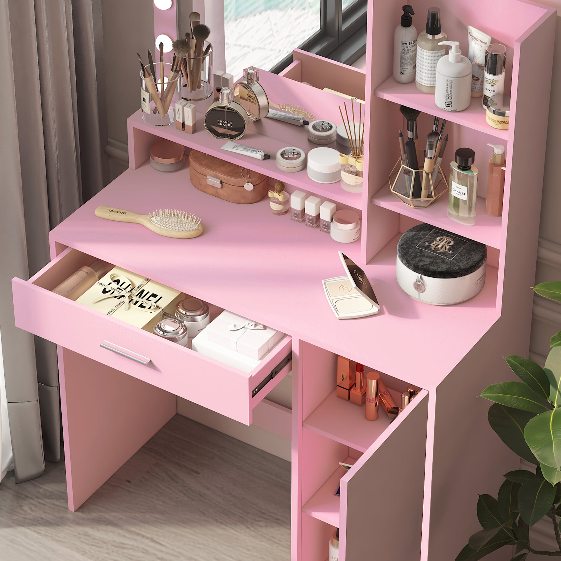 Vanity Desk with Mirror & Light Pink